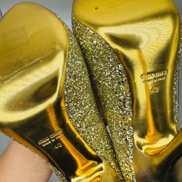 Miu Miu peep toe Gold Glitter Party Pump size EU 40 - Picture 8 of 15
